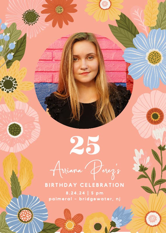 25th blooms photo - party invitation