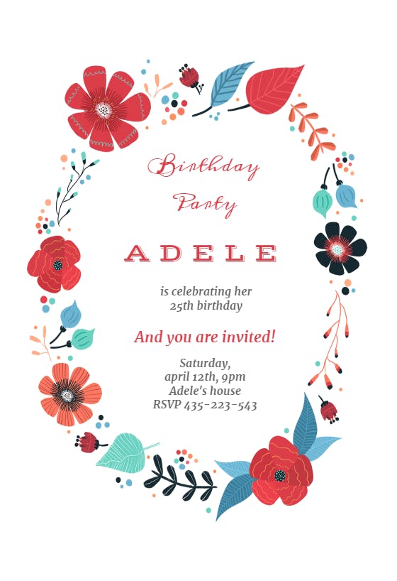 Blooming wreath - birthday invitation