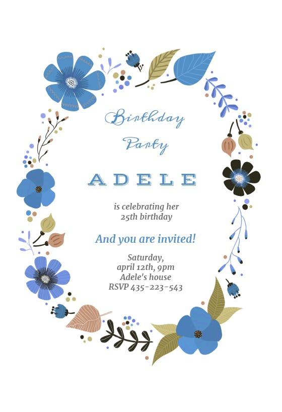 Blooming wreath - birthday invitation