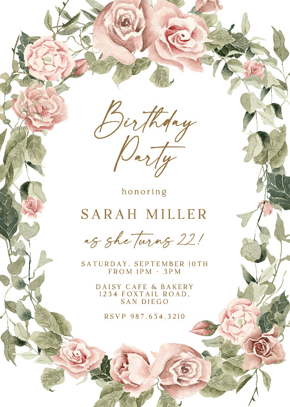 Boho Rose Dusy Pink - Birthday Invitation Template (Free) | Greetings ...