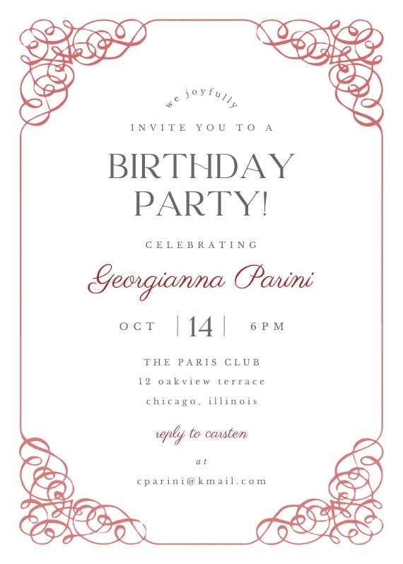 Calligraphy frame - birthday invitation