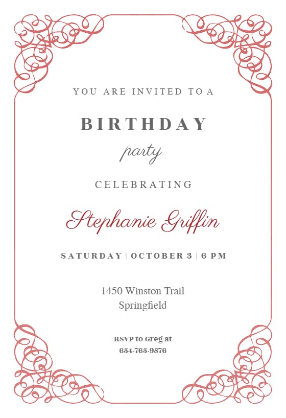 Download Calligraphy Frame Birthday Invitation Template Free Greetings Island