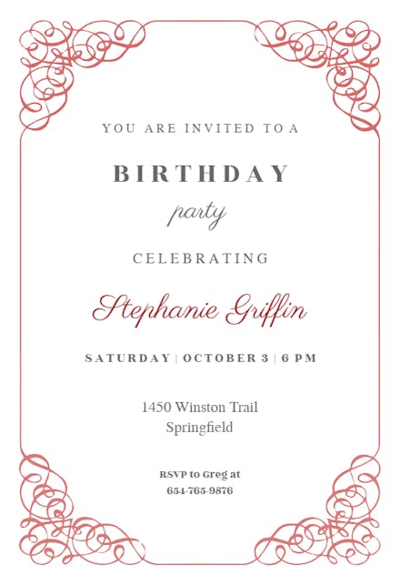 Calligraphy Frame - Birthday Invitation