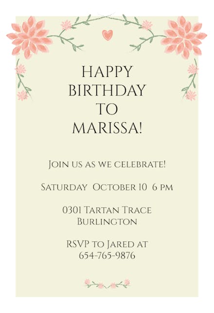 Centered Heart Swag - Invitación de Cumpleaños