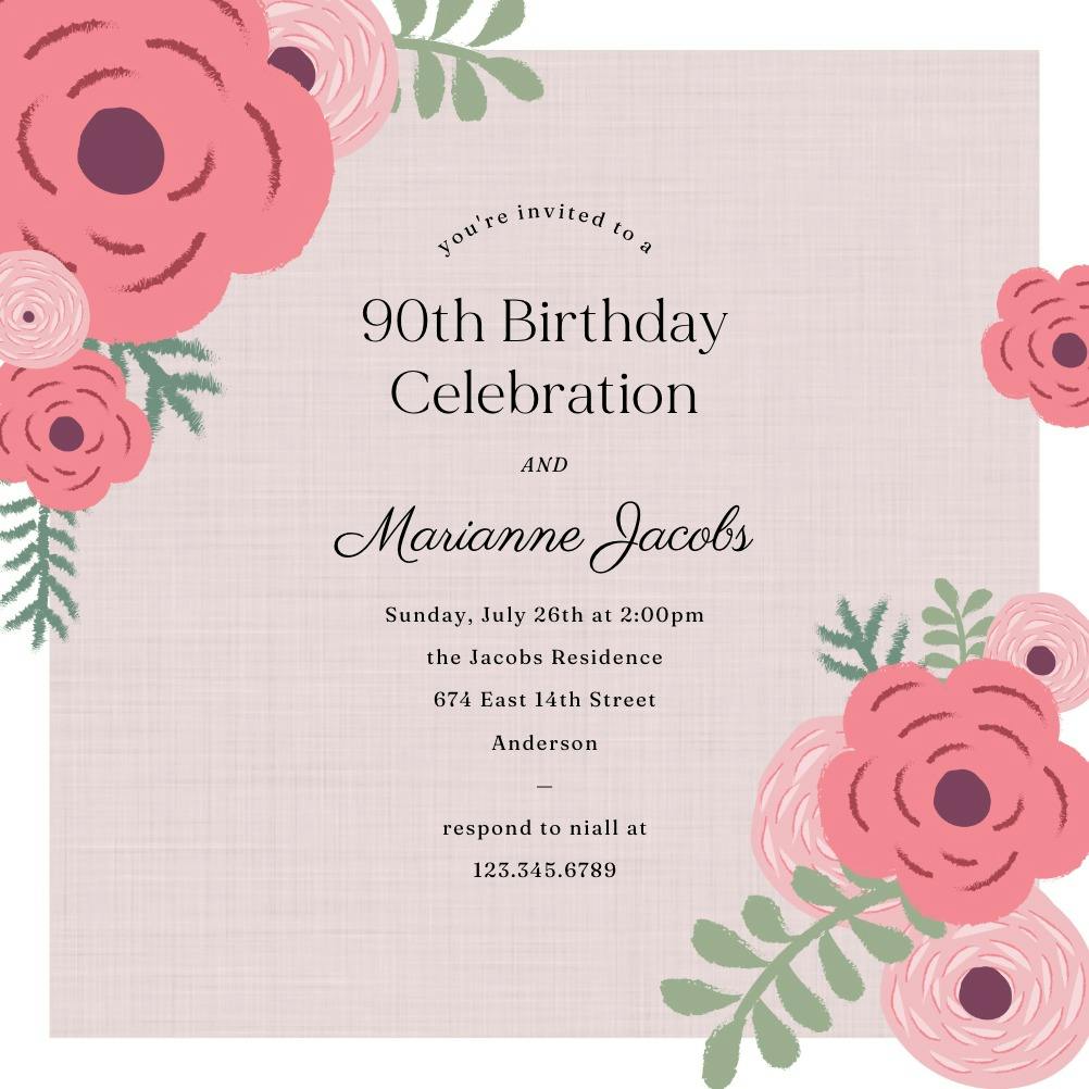 Corner roses - birthday invitation