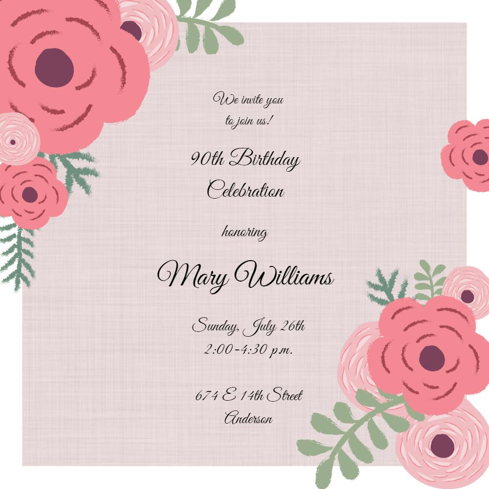 Corner roses -  invitación de cumpleaños