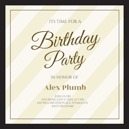 Creme Stripes - Invitación de Cumpleaños