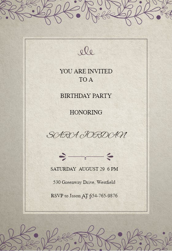 Decorative details panel - birthday invitation