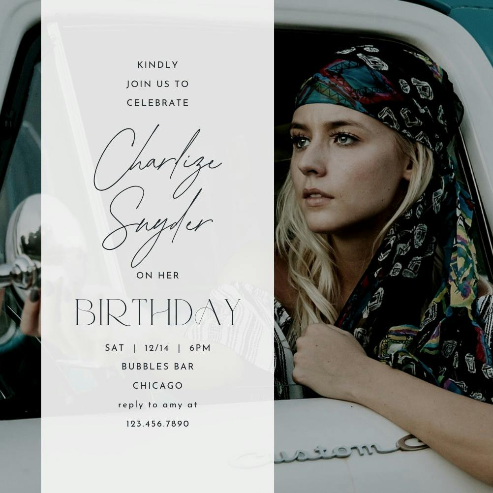 Elegant overlay -  invitación de fiesta de cumpleaños con foto