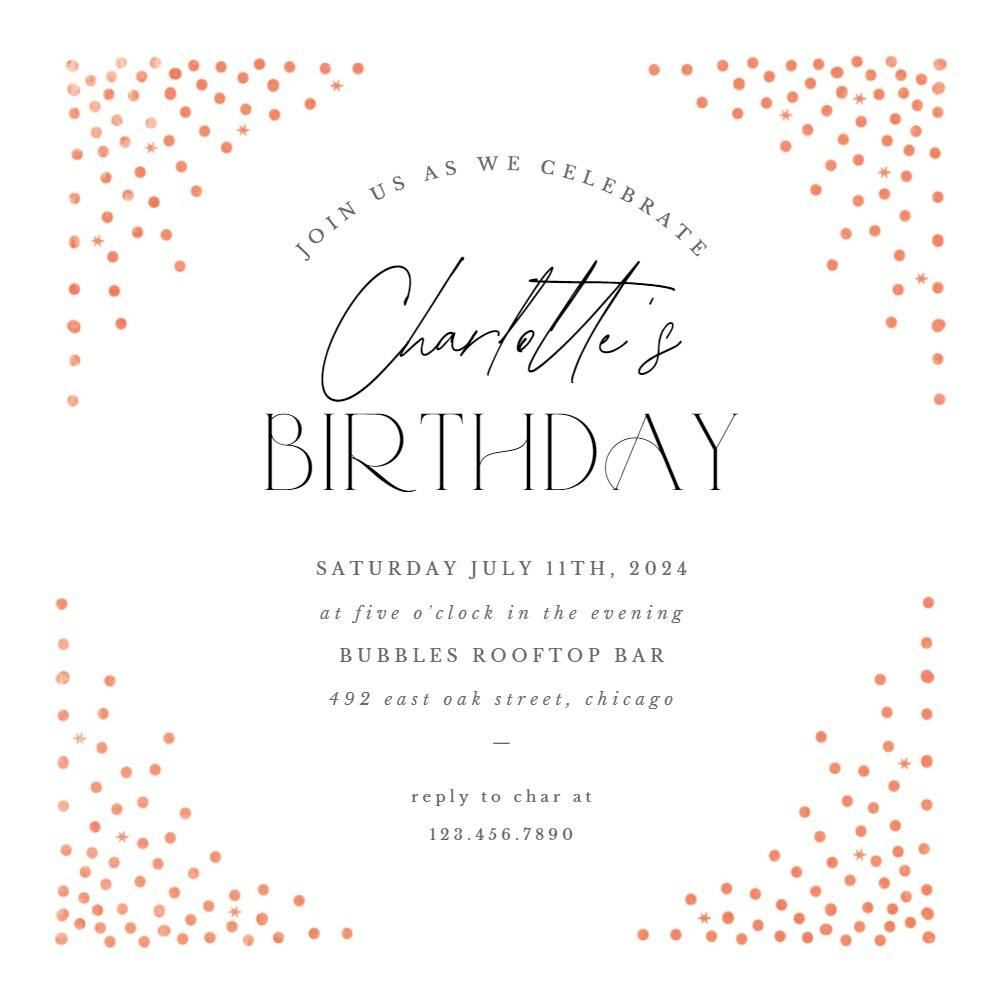 Fanned corner dots - birthday invitation