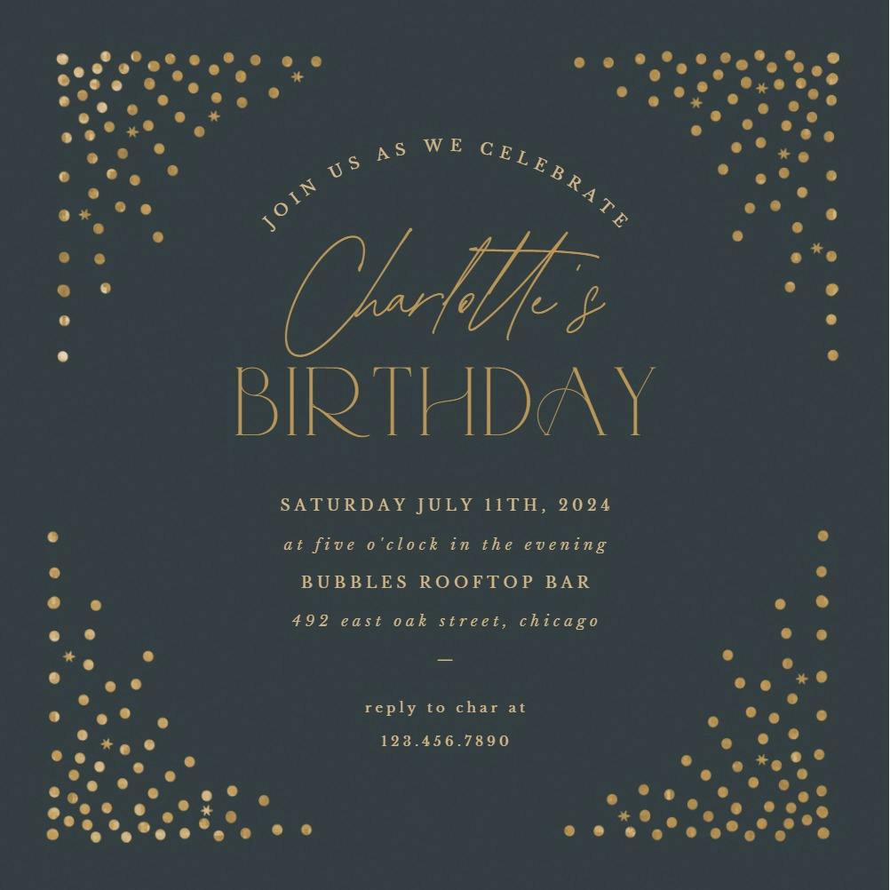 Fanned corner dots - birthday invitation