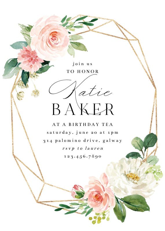 Floral polygon frame - printable party invitation