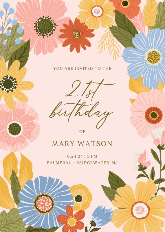 Flower blooms - birthday invitation