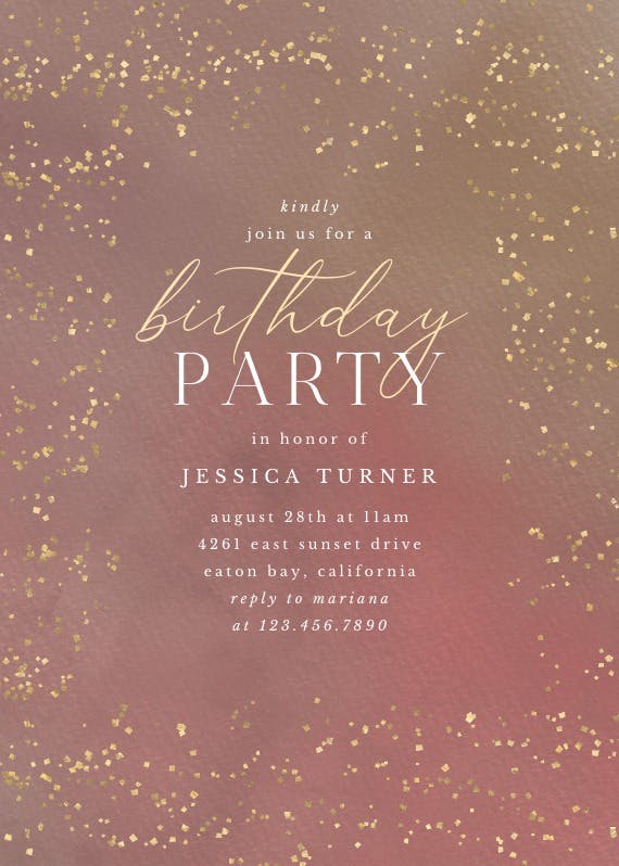 Golden confetti party - birthday invitation