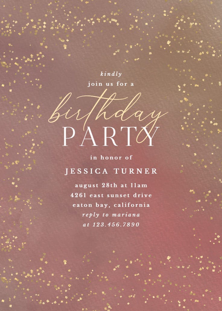 Golden confetti party - birthday invitation