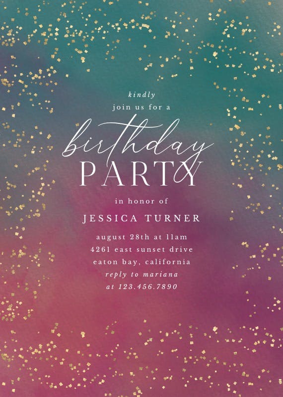 Golden confetti party - birthday invitation