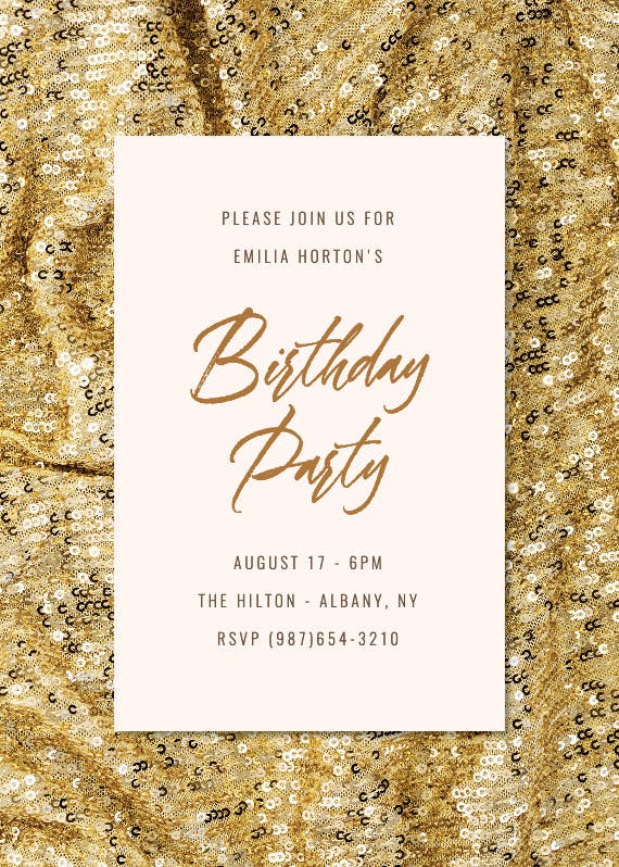 Golden sequins -  invitación de cumpleaños