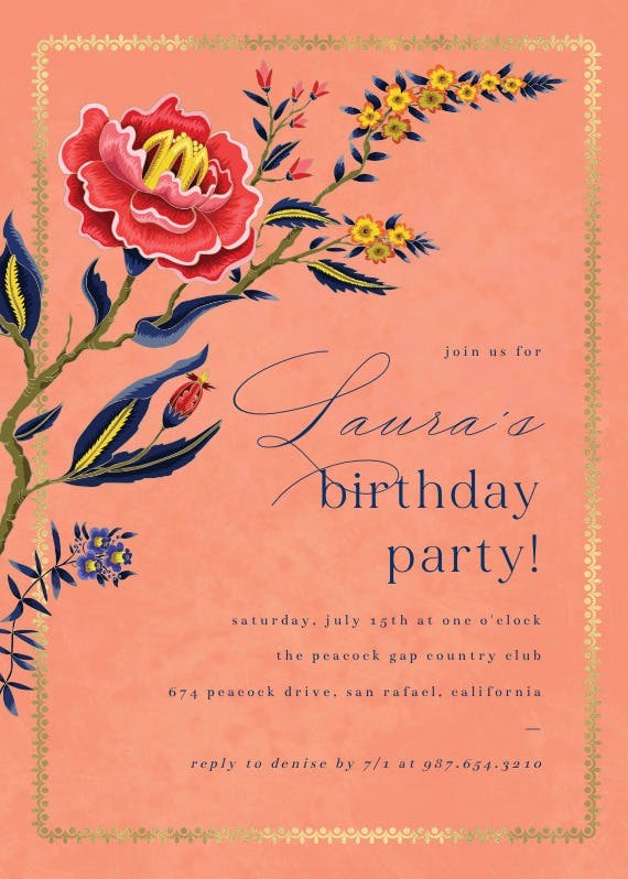 Indian wild flower & frame - birthday invitation