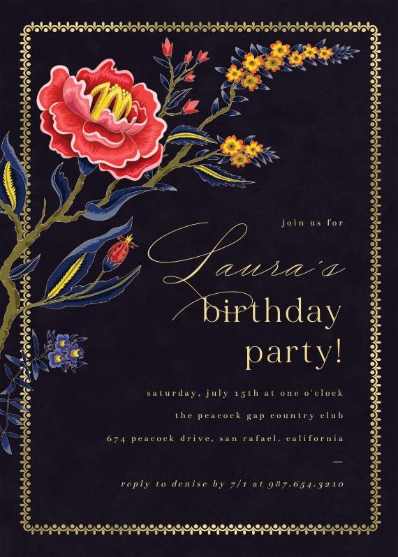 Indian wild flower & frame - birthday invitation