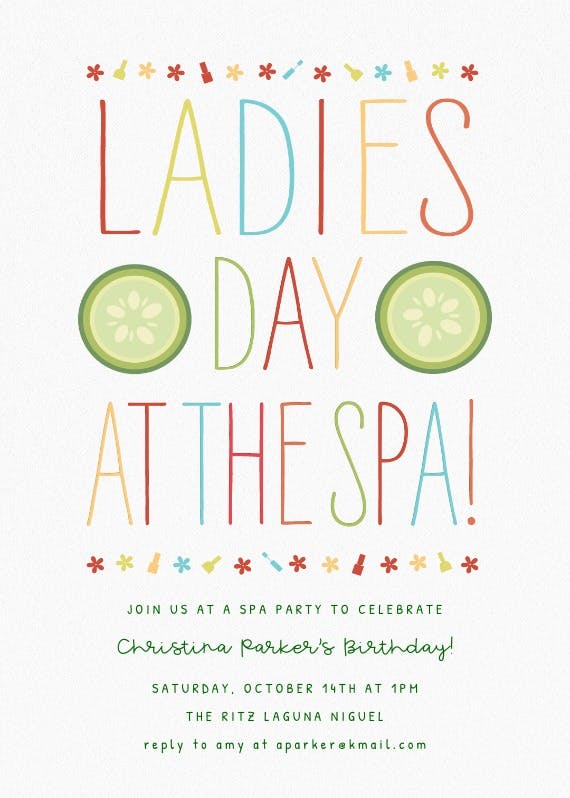 Ladies day at the spa - birthday invitation