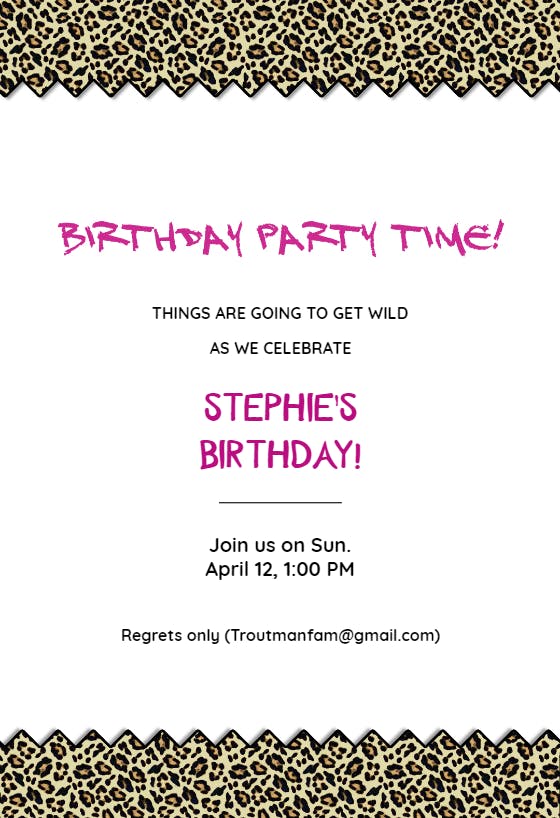 Leopard birthday party - birthday invitation