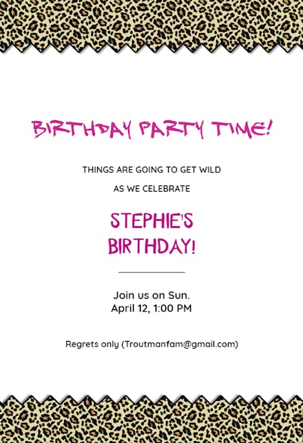 leopard birthday party birthday invitation template print at home invitations