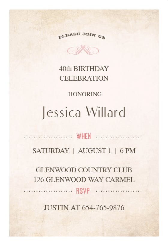 Look of linen - birthday invitation