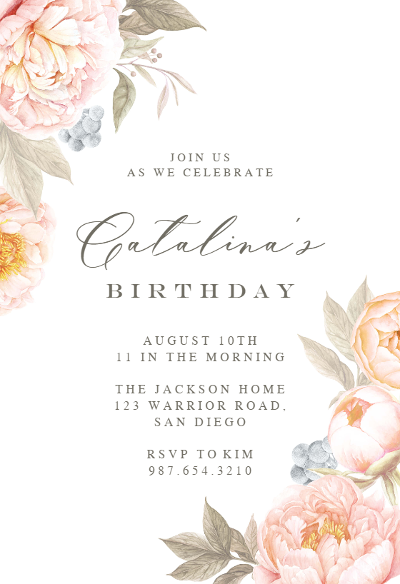 Peach Flowers - Birthday Invitation Template 