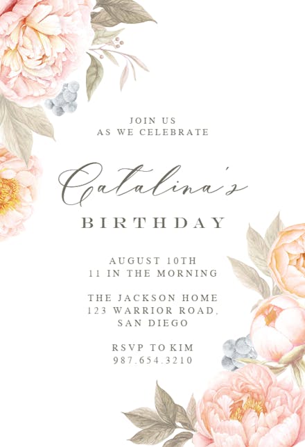 Peach Flowers - Birthday Invitation Template | Greetings Island