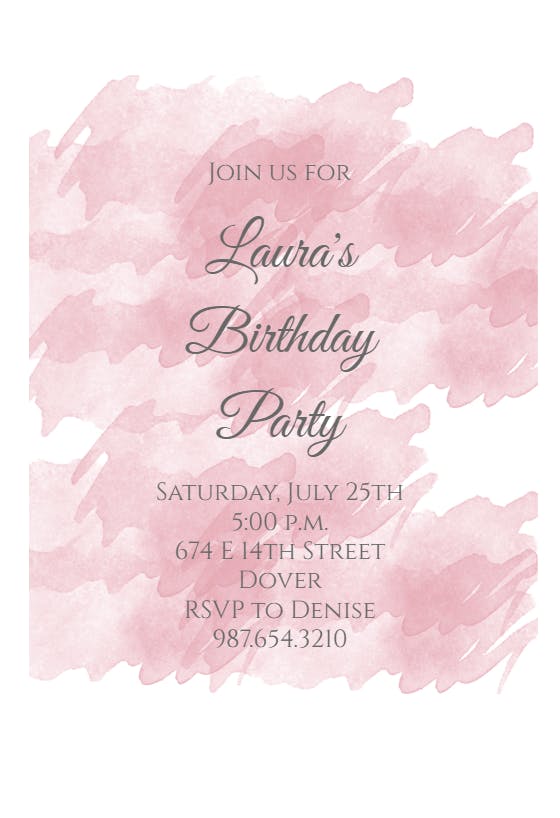 Pink Brushed Background - Birthday Invitation Template (Free) | Greetings  Island