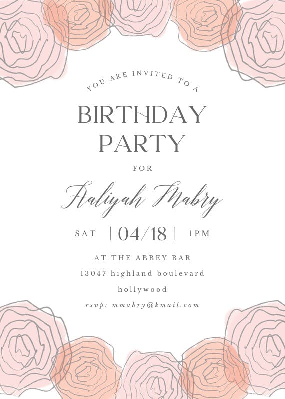 Pink-puff flowers -  invitación de cumpleaños