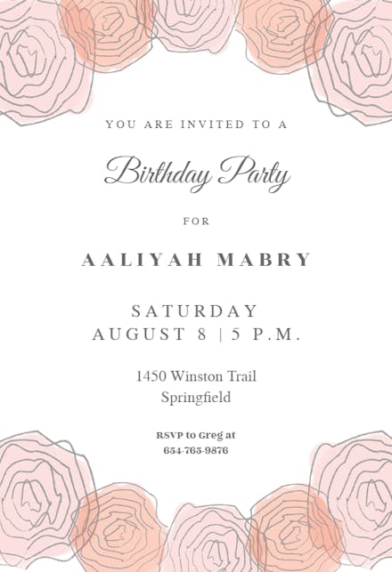 Pink-Puff Flowers - Birthday Invitation