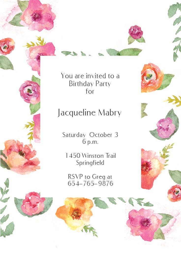 Rose-splashed background - birthday invitation