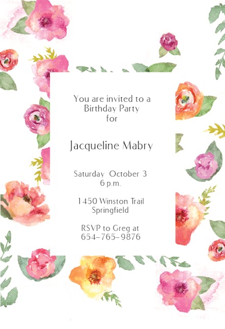 Rose-Splashed Background - Birthday Invitation Template (Free ...