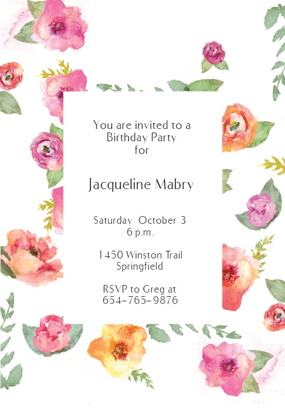 Rose-splashed background - birthday invitation