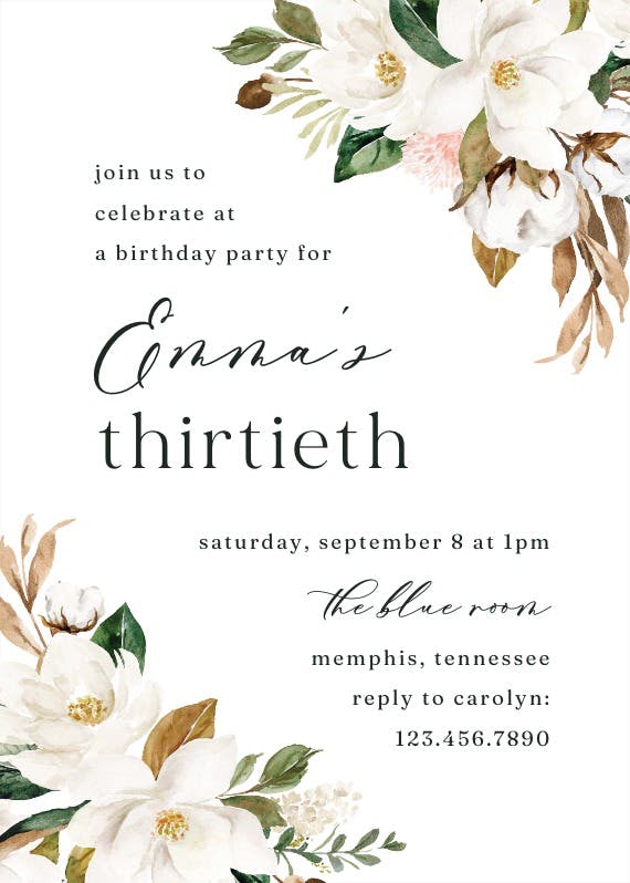 Simple magnolia - birthday invitation