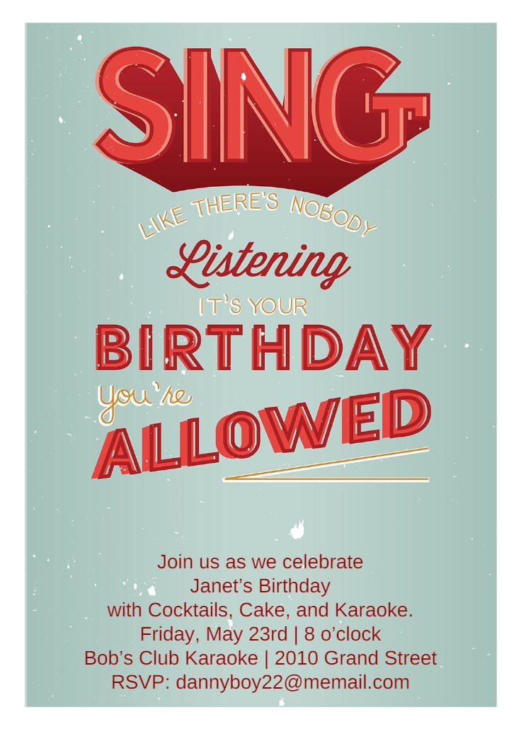 Sing - invitación de cumpleaños