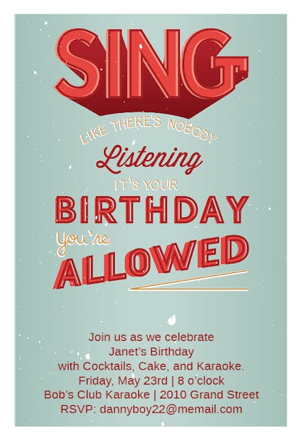 Sing - Birthday Invitation
