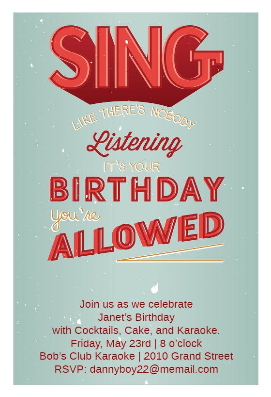 Sing - birthday invitation