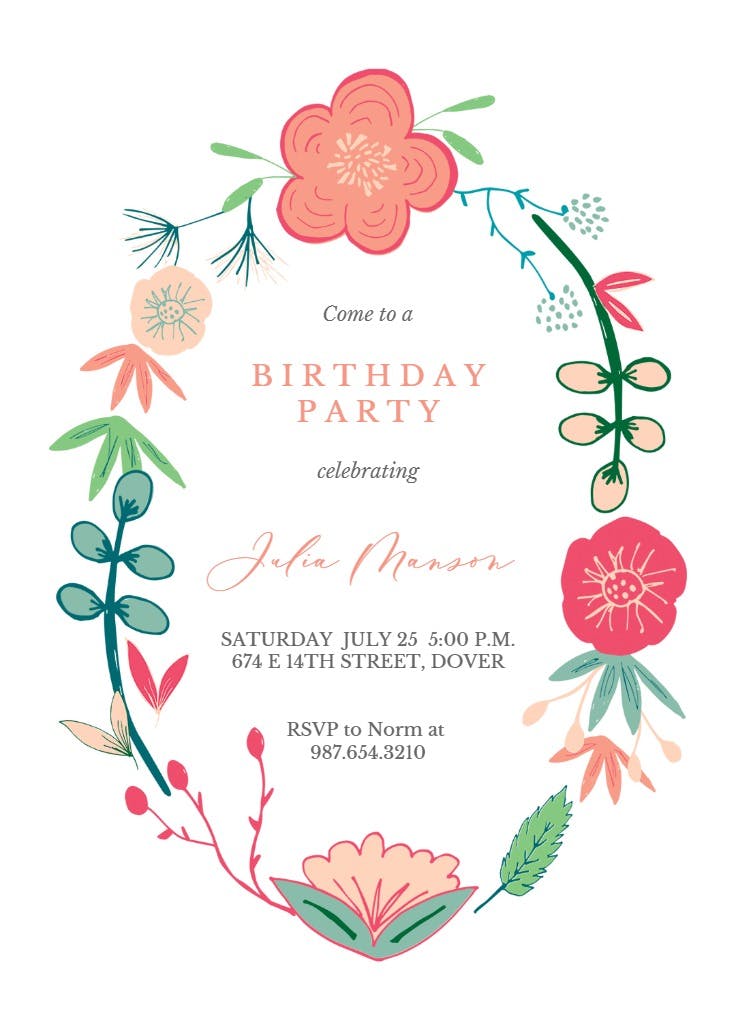 Spring flowers - birthday invitation