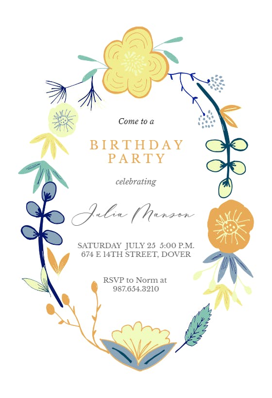 Spring flowers - birthday invitation