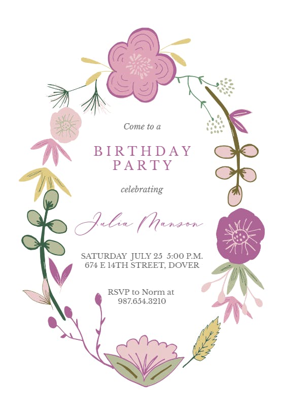 Spring flowers - birthday invitation