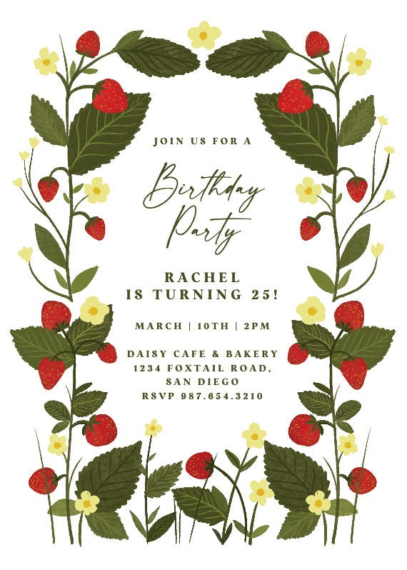Strawberry garden -  invitación de cumpleaños