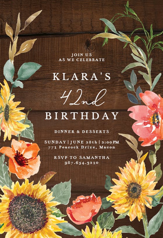 Sunflower border - birthday invitation