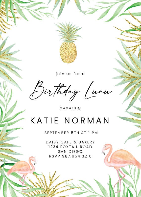Tropical flamingos - birthday invitation