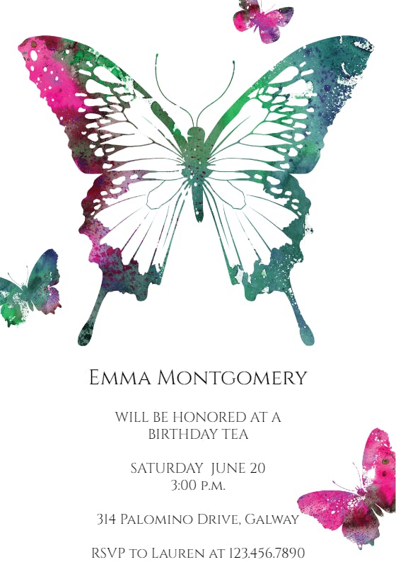 Watercolor butterflies - birthday invitation