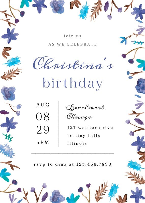 Watercolor flowers - birthday invitation