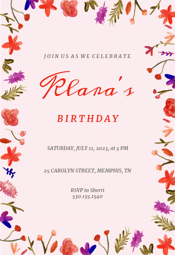 Watercolor Flowers - Birthday Invitation Template (Free) | Greetings Island