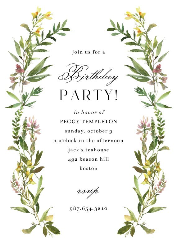 Wild flower - birthday invitation