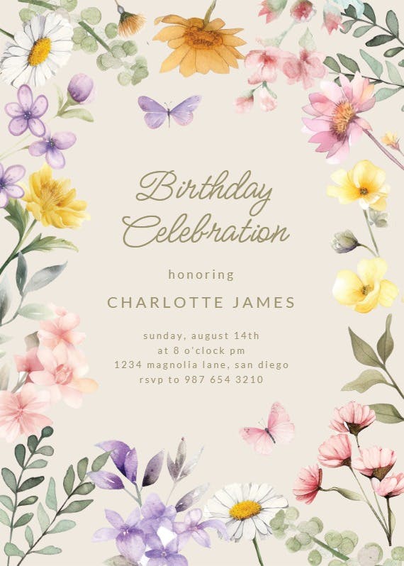 Wonderful blossoms - birthday invitation